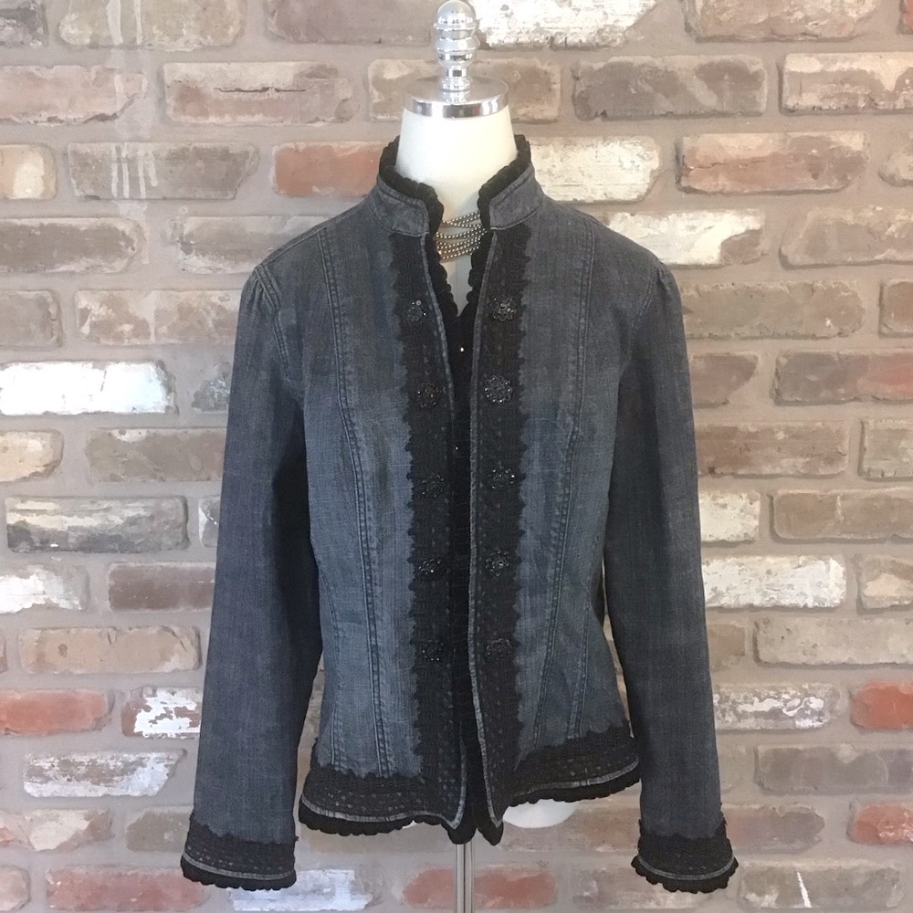 Chico's Charcoal Gray Embellished Denim Jacket